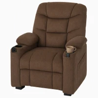 HOMCOM Electric Massage Recliner Armchair with Vibration, Heat, Whisper-Quiet Motor, Memory Function, Fleece Power Reclining Chair with Spring Pack, USB Port, Footrest, Side Pocket, Brown(m-11)