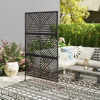 Outsunny Decorative Garden Privacy Screen with Stand, 6.5FT Freestanding Metal Outdoor Divider, Decorative Privacy Panel with Expansion Screws for Garden Pool Hot Tub, Rhombus Style, Black(m-7)
