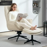 HOMCOM Draaibare Gestoffeerde Fauteuil met Voetenbank, Modern Relaxfauteuil voor Woonkamer, Slaapkamer, Thuiskantoor, Beige(m-2)