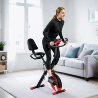SPORTNOW Five-in-one Foldable Exercise Bike, Stationary Bike with Arm Workout Bands, LDC Monitor, Phone Holder, Red(m-10)