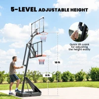 SPORTNOW Mobiler Basketballkorb, höhenverstellbar von 2,45-3,05 m, bruchsicheres Backboard, Handkurbel-Höhenverstellung(m-4)