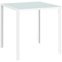 HOMCOM Vierkante eettafel voor 4 personen, tafelblad van gehard glas, voor keuken en eetkamer, 75 x 75 x 75 cm, wit(m-11)