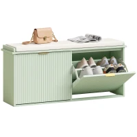 HOMCOM Bancă pentru pantofi cu pernă de șezut căptușită și sertar rabatabil pentru hol, dormitor, 104 x 26 x 47,5 cm, verde(m-8)