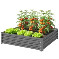 Outsunny 432L Square Raised Garden Bed Box Steel Frame for Vegetables, Flowers and Herbs, 120 x 120 x 30cm, Light Grey(m-15)
