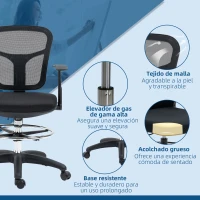 Vinsetto Silla de Dibujo Ergonómica de Malla Giratoria con Reposabrazos  y Reposapiés Ajustable 59x59x95-115 cm Negro(m-7)