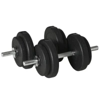 HOMCOM Set Gantere cu Greutăți de 20 kg (4x2.5 kg, 4x1.5 kg) cu 8 Discuri și 2 Gantere de 2 kg, 43x18x7.5 cm, Negru(m-12)