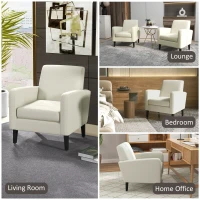 HOMCOM 2 Pieces Modern Armchairs with Rubber Wood Legs, Upholstered Accent Chairs, Single Sofa for Living Room, Bedroom, Cream White(m-7)