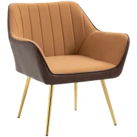 HOMCOM Velvet Armchair, Upholstered Accent Chair with Golden Steel Legs, Modern Vanity Chair for Living Room and Bedroom, Light Brown(m-10)