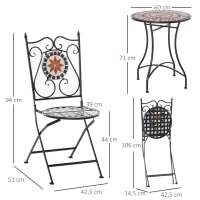 Zitgroep voor in de tuin 3-delige mozaïektafel + 2 opklapbare metalen stoelen(m-3)