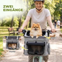 PawHut Hondenmand voor op de Fiets Voorop Draagbaar Hondenfietskorf met Veiligheidslijn Kussen Kom voor Kleine Honden tot 5 kg Lichtgrijs(m-7)