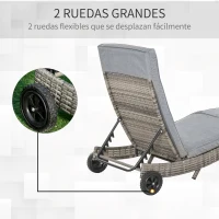 Outsunny Tumbona de Jardín en Forma de S con 2 Ruedas Respaldo Ajustable en 5 Posiciones y Cojín Extraíble 207x70x70 cm Gris(m-4)