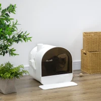 PawHut kattentoilet met filter, 1 vervangend filter, 1 vloermat, 43 cm x 44 cm x 47 cm, zwart+wit(m-2)