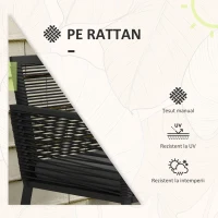 Outsunny Set de Mobilier de Grădină din 3 Piese din Ratan, Set cu Masă din Sticlă Securizată și Perne Moi, 53x57x77 cm, Negru(m-6)