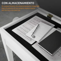 HOMCOM Banco para Piano con Ajustable en Altura de 48 a 58 cm Espacio de Almacenamiento Patas de Madera Blanco(m-5)