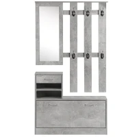 HOMCOM Recibidor de Entrada con Espejo Perchero y Zapatero Mueble de Recibidor de 2 Piezas con 6 Ganchos Estantes y Cajón Abatible para Pasillo Gris(m-12)