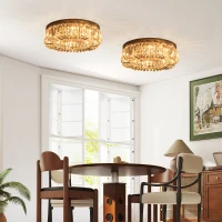 HOMCOM Crystal Ceiling Lights Set of 2, Modern Flush Chandeliers with Stainless Steel Base, Pendant Lights for Living Room Bedroom Dining Room, Silver Tone(m-10)