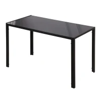 HOMCOM Tavolo da Cucina per 4 Persone in Metallo e Vetro Temperato, 120x60x75 cm, Nero(m-11)