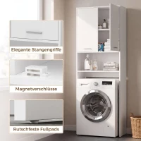 HOMCOM Kast voor boven de wasmachine, hoge badkamerkast met 2 deuren en open vak, 66 x 24 x 191 cm, wit(m-6)