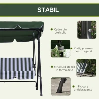 Balansoar Outsunny de grădină pentru 3 persoane cu acoperiș înclinabil și perne, 172x110x153 cm, Verde(m-5)