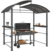 Outsunny 2.4 x 1.5m Grill Gazebo Outdoor BBQ Gazebo Canopy with Side Shelves Hanging Poles Great Ventilation PC Board(m-1)