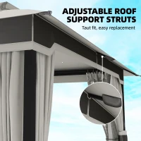 Outsunny 3 x 3.6 m Outdoor Garden Gazebo with Netting and Curtains, Double Roof Patio Gazebo Permanent Pavilion, Light Grey(m-9)