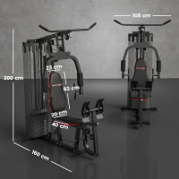 SPORTNOW Thuis Fitnessstation met 45 kg Gewichtsblokken, Lat Pulley, Borststation, Beinpresse voor Veelzijdige Training(m-3)