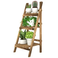 Outsunny Plantenetagere bloementrap bloemenbank plantenrek standaard 3 trappen vurenhout(m-10)