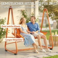 Outsunny Hollywoodschommel, Tuinschommel met Kussens, Frame, Voor Tuin, Balkon, 174 x 120 x 162 cm, Metaal, Terracotta(m-4)