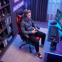 HOMCOM Silla Gamer con Lumbar Masaje Vibración Reclinable 155° Altura Ajustable Reposacabezas y Reposapiés Retráctil Rojo(m-8)