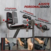 SPORTNOW Máquina de Extensión y Curl de Piernas Ajustable con Carga de Placas para Entrenamiento de Cadera Muslos en Gimnasio(m-6)