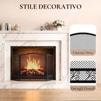 HOMCOM Parascintille Camino Pieghevole a 3 Pannelli in Metallo Verniciato, Pronto all'Uso, 107x1x60 cm, Nero(m-6)