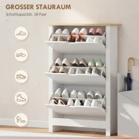 HOMCOM Schoenenkast Schoenenrek Schoenenopslag, 3 vakken, 18 paar schoenen, 72 cm x 26 cm x 112 cm, Wit + Bruin(m-4)