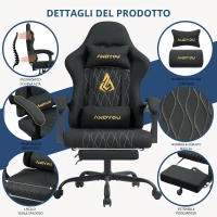 Sedia da gaming con poggiapiedi, morbido cuscino per collo e lombare, cuscini di supporto rimovibili, 60x60x122 cm, Nero(m-1)