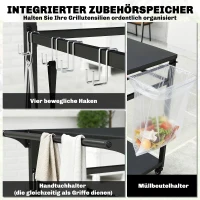 Outsunny Keukenwagen met wielen, 2-laagse serveerwagen met vuilniszakhouder, haken, handgrepen, 113 x 50,5 x 88 cm zwart(m-5)