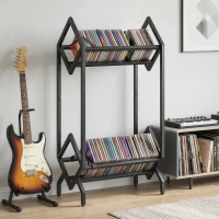 HOMCOM 50 CD Storage Rack, 2-Tier Metal CD Storage Unit, Free Standing, Easy to Assemble, Black(m-10)