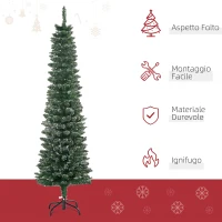 HOMCOM Albero di Natale Innevato Slim con 443 Rami, Base Rimovibile e Pieghevole, Ø48x165cm, Verde(m-4)