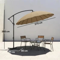 Outsunny 3(m) Cantilever Umbrella 18 Ribs & Vents Adjustable Angle for Patio Khaki(m-3)