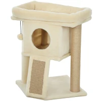 PawHut Krabpaal met Jute-Krabmat, Ligplatform, Speelbal, Kattenhuis, Beige, 40 x 40 x 57 cm(m-9)