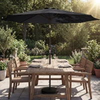 Outsunny 2.7 m Garden Parasol Umbrella with Cross Base and Sandbag, Retractable Ribs, Outdoor Table Market Umbrella, Black(m-10)