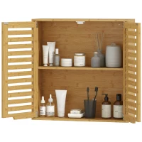 HOMCOM Badkamerwandkast Hangkast van bamboe met ademende lameldeuren, verstelbare plank 60 x 20 x 60 cm Natuurhout(m-10)