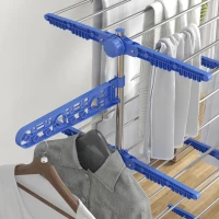 HOMCOM Opvouwbare Wasrek met 5 niveaus, One-Klick-Systeem, 142 cm x 55 cm x 172 cm, Blauw + Zilver(m-8)