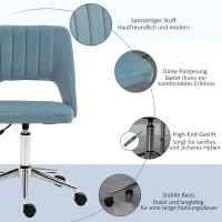 Vinsetto kantoorstoel draaistoel bureaustoel in hoogte verstelbaar 360° draaibaar schelpvorm met naadlijn design schuimstof fluweelzacht polyester blauw 49 x 54 x 79-91 cm(m-7)