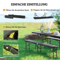 Outsunny Campingbank, Kunststof Buitenbank, Draagvermogen 240 kg, Zwart(m-7)