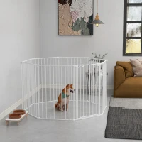 PawHut Corralito para Mascotas de 8 Paneles 64x90 cm con Doble Cerradura Función de Bloqueo Auxiliar y Forma Bricolaje Blanco(m-10)