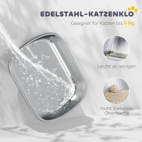 PawHut Roestvrijstalen kattenbak, gesloten kattenbak met schep, geurzak, ingang en uitgang(m-4)