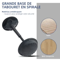 HOMCOM Tabouret de bureau debout tabouret ergonomique siège bascule à 360° large socle 36 x 36 x 70-90 cm noir(m-8)