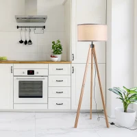 HOMCOM Floor Lamp with Elegant Wood Tripod, Free Standing E27 Bulb Lamp Versatile Use For Home Office - Beige(m-6)