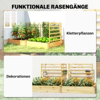 Outsunny Hoogbed met klimrek houten plantenbak met 3 klimrekken, scheidingswand en open bodem, 240 x 125 x 102 cm, naturel(m-5)
