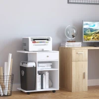 Vinsetto Support d'imprimante organiseur bureau caisson 2 niches tiroir espace CPU + grand plateau panneaux particules blanc(m-15)