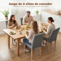 HOMCOM Pack de 4 Sillas de Comedor Respaldo Alto Tapizadas en Pana Asiento Acolchado Patas de Madera para Salón Gris(m-4)